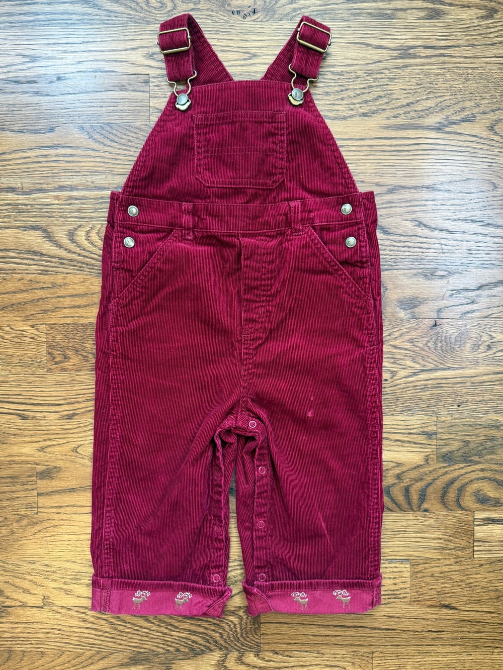 Vintage Gymboree Y2K Kids Burgundy Corduroy Overalls Embroidered Reindeer